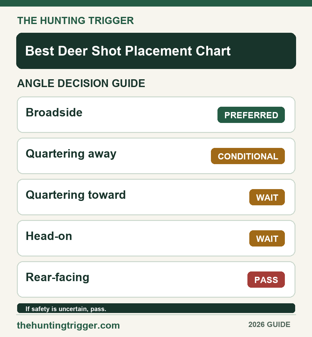 The Hunting Trigger branded chart comparing five deer shot angles and ethical decisions