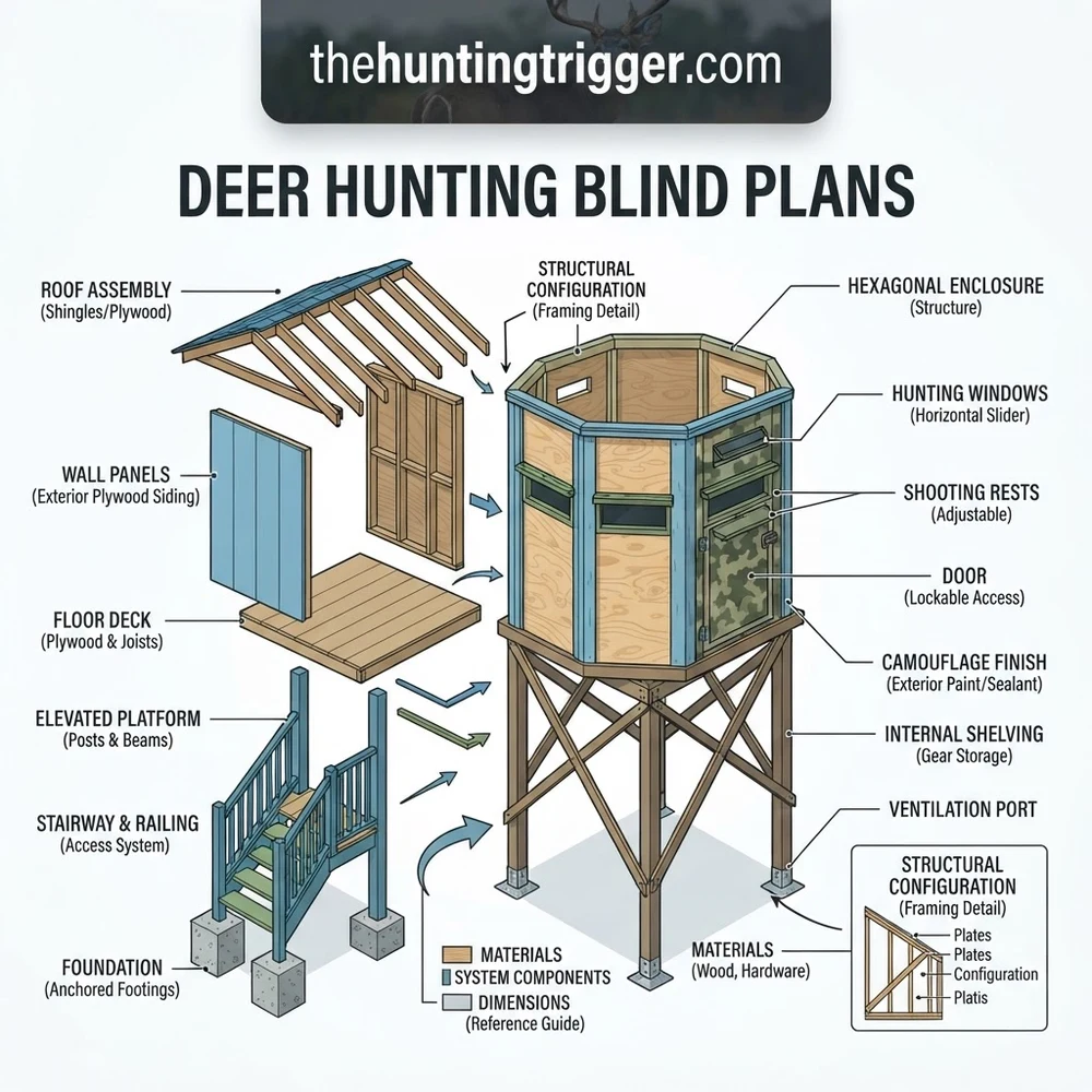 deer hunting blind plans diagram with labeled components and explanations
