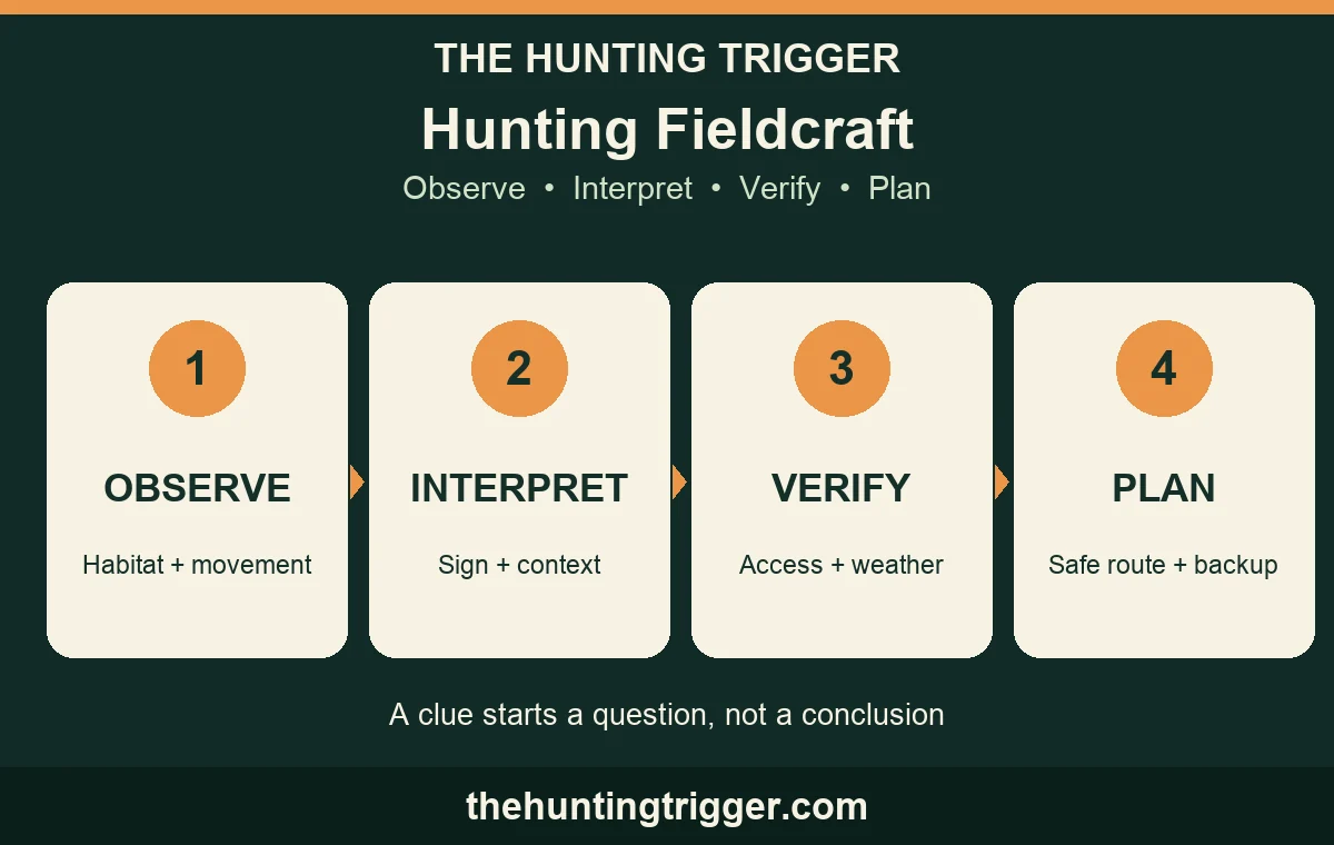 The Hunting Trigger fieldcraft observation loop: observe, interpret, verify, and plan