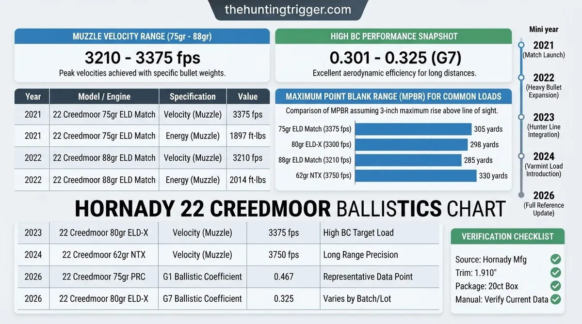 hornady 22 creedmoor ballistics chart