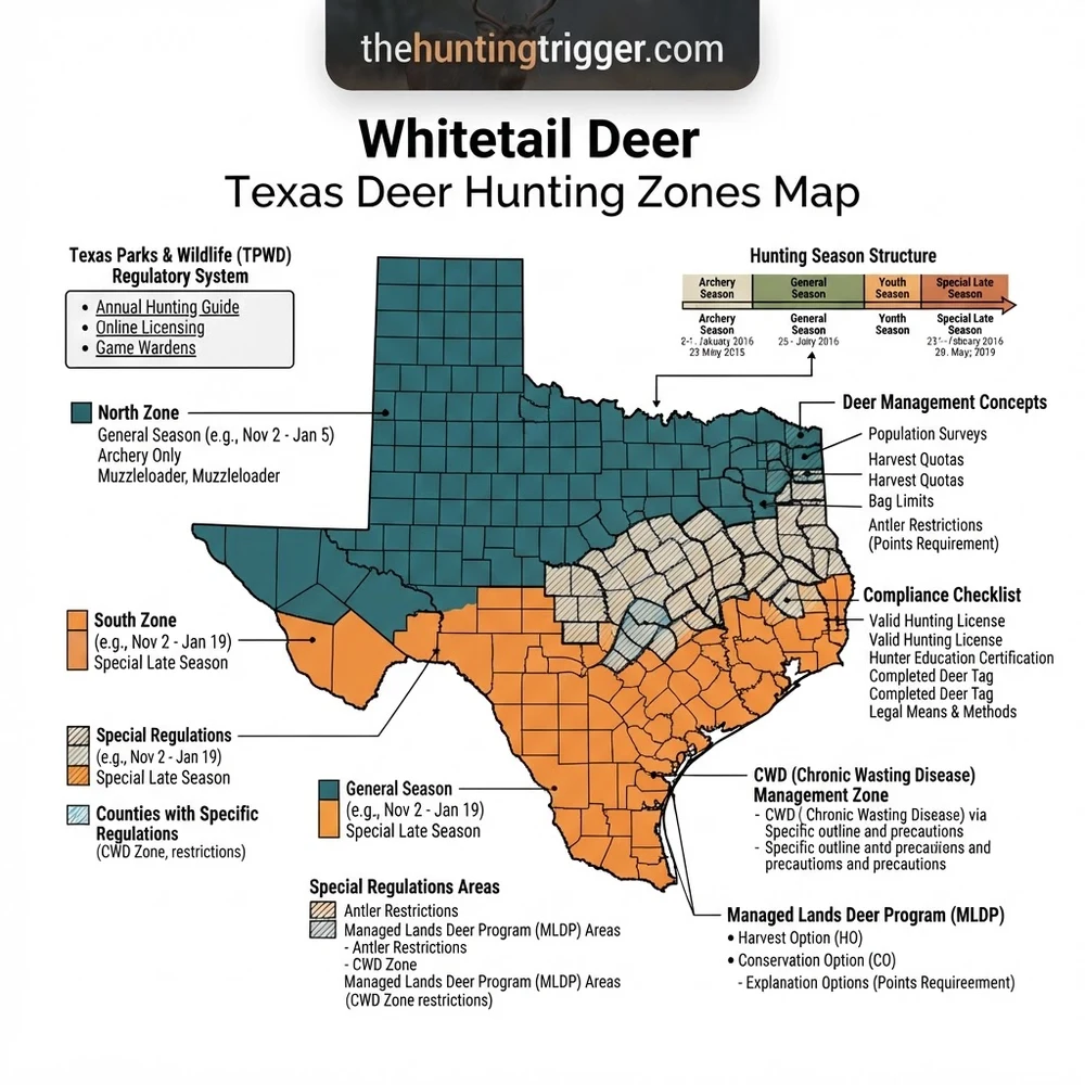 whitetail deer texas deer hunting zones map diagram with labeled components and explanations